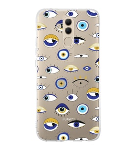 PrintiFy Huawei Mate 20 Lite ile Uyumlu 1mm Slim Fit Nazar Boncuğu 2 Baskılı Şeffaf  Kılıf