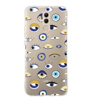 PrintiFy Huawei Mate 20 Lite ile Uyumlu 1mm Slim Fit Nazar Boncuğu 2 Baskılı Şeffaf  Kılıf