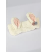Tavşan Kulaklı Peluş Bandana Makyaj Spa Saç Bandı Beyaz