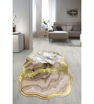 Dijital Baskılı Kaymaz Taban Yıkanabilir Lazer Kesim Salon Halısı Yolluk NLZR-SD-226 (Gold)