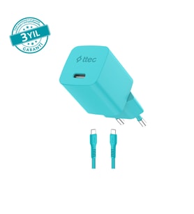 ttec SmartCharger GAN 45W AVS PD Seyahat Hızlı Şarj Aleti + USB-C - USB-C 3A Kablo Neon