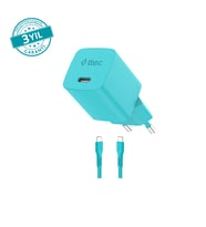 ttec SmartCharger GAN 45W AVS PD Seyahat Hızlı Şarj Aleti + USB-C - USB-C 3A Kablo Neon