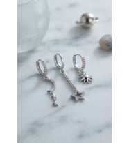 3 lü Set Ay Yıldız ve Güneş Model Gümüş Renk Kadın Küpe TJ-BKP11957