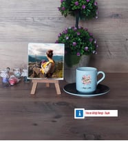 Anneye Hediye Fotoğraflı Dekoratif Taş, Ahşap Altlıklı Türk Kahvesi Fincanı Hediye (Model 7)