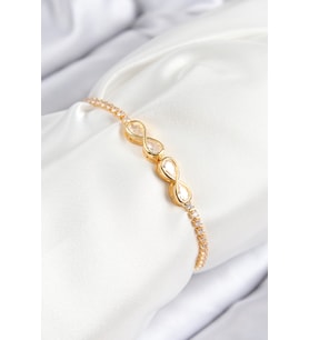 Pirinç Zirkon Taşlı Sonsuzluk Model Gold Renk Asansörlü Kadın Bileklik - TJ-BB7721