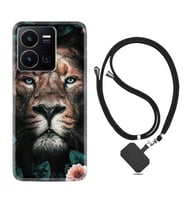 Vivo Y22 Kılıf Resimli Boyun Askılı İpli Desenli Silikon Leon Flowers 1307