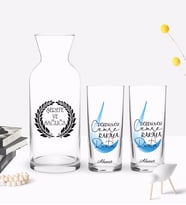 BK Gift Kişiye Özel Renkli Baskılı Dördüncü Cemre Tasarımlı İkili Rakı Bardağı ve Karaf Hediye Seti-1 (Model 1)