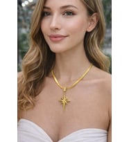 Kuzey Yıldızı Figürlü Gold Çelik Kolye