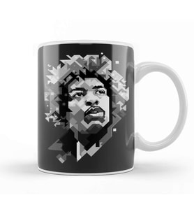 Jimi Hendrix Black And White Kupa Bardak Porselen