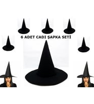 Siyah Cadı Şapkası Keçe Yetişkin Boy 6 Adet