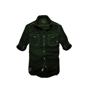 Slim Fit Likralı Esnek Kumaş Çift Cep Kot Gömlek--haki Siyah--