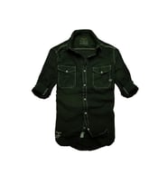 Slim Fit Likralı Esnek Kumaş Çift Cep Kot Gömlek--haki Siyah--