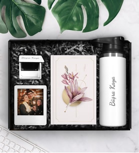 Kişiye Özel Çelik Termos & Tasarım Defter & Kişiye Özel Ayna & Kişiye Özel Fotoğraf Çerçevesi Hediye Seti