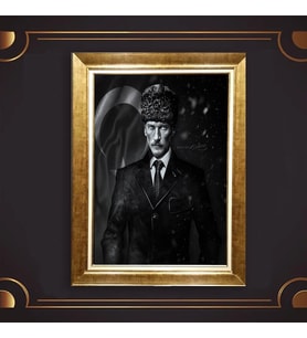Altın Varaklı Çerçeveli Paspartulu Atatürk Tablo z5184 (Gold)