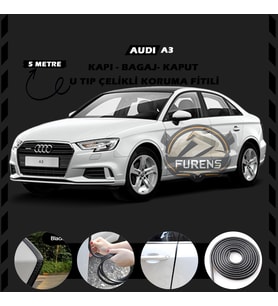 Audi A3 Oto Araç Kapı Koruma Fitili 5metre Parlak Siyah Renk