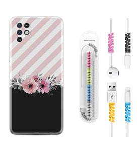 INFINIX Note 11 Pro Note 10 Hot 9 Play Kılıf Kablo Koruma Spiral Silikon Strip Pink Flowers 1396
