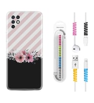 INFINIX Note 11 Pro Note 10 Hot 9 Play Kılıf Kablo Koruma Spiral Silikon Strip Pink Flowers 1396