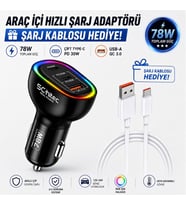Schitec 3 Portlu Araç Şarj Aleti ve 6A 120W UsbA to Type-C Hızlı Data ve Şarj Kablosu Beyaz HEDİYE