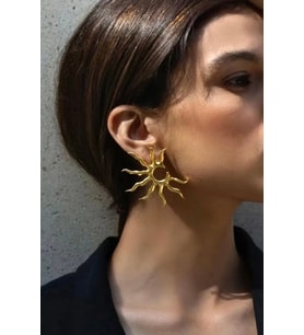 Güneş Figürlü Gold Renk Küpe