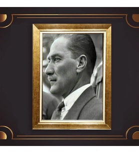 Özel Seri Paspartulu Çerçeveli Atatürk Tablo l320 (Gold)