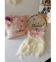 MARKA TASARIM KIZ BEBEK KAPI SÜSÜ VE YASTIK TAKIM (Açık Pembe)