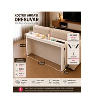 Café Royale Vintage & USB-Tech Konsol Raf - 3 USB + 4 Priz Girişli MDF Koltuk Arkası Raf Beyaz 150x85x12