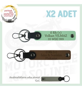 Motosiklet Severlere, İsim Plaka ve 0 Rh + Kan Grubu Yazılı, Motorcu x2 Anahtarlık, Kahve-Yeşil-Gr (Çok Renkli)