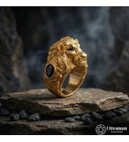 Aslan Figürlü Gold Kaplama Gümüş Erkek Yüzük