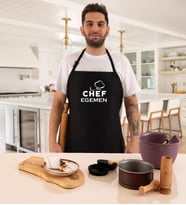Kişiye Özel İsimli Chef Tasarımlı Profesyonel Siyah Mutfak Önlüğü, Aşçı