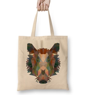 Geometric Animal Boar Bez Çanta Uzun Saplı