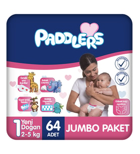 Paddlers Yenidoğan Bebek Bezi 1 Numara (2-5 Kg) 64 Adet – Jumbo Paket