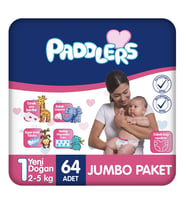 Paddlers Yenidoğan Bebek Bezi 1 Numara (2-5 Kg) 64 Adet – Jumbo Paket