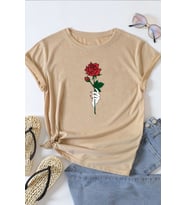 Unisex Rose Baskılı T-shirt (Bej)