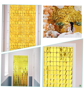 Ekstra Metalize Altın Renk Disko Dikdörtgen Kesim Kapı Perdesi Dekorasyon 1x2 Metre TG-V 2408