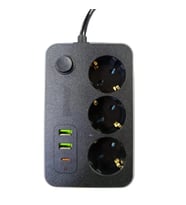 pilelistore 3 lü Akım Korumalı 2 Adet USB 1 Adet Type-C Girişli Priz 3414