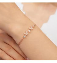 925 AYAR ROSE KAPLAMA ZİRKON TAŞLI ÇİFT KELEBEKLİ GÜMÜŞ BİLEKLİK