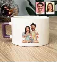 Kişiye Özel Karikatür Yemek Yapan Romantik Çift Lüks Fincan Sevgililer Günü Hediyesi