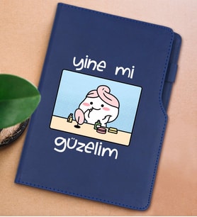 BK Gift Yine Mi Güzelim Tasarımlı Lacivert Termo Deri Not Defteri 15x21cm-1