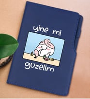 BK Gift Yine Mi Güzelim Tasarımlı Lacivert Termo Deri Not Defteri 15x21cm-1