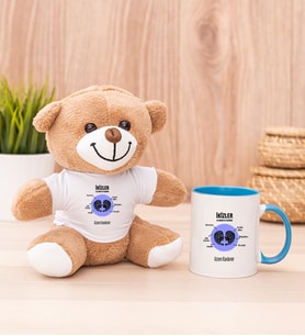 Kişiye Özel İkizler Burcuna Hediye Peluş Ayı ve Mavi Kupa