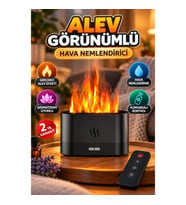 Alev Efektli Aromaterapi Difüzörü – LED Işıklı Kumandalı Oda Nemlendirici Siyah