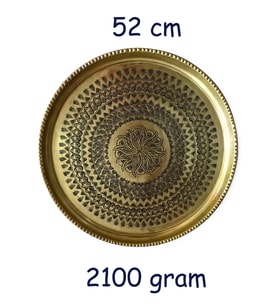 52 cm El İşlemeli Otantik Desenli Kalın Urfa Pirinç Tepsi - Pirinç-TPS453