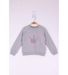 Toontoy Kız Çocuk Taç Baskılı Sweatshirt  ( Gri-Melanj)