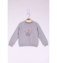 Toontoy Kız Çocuk Taç Baskılı Sweatshirt  ( Gri-Melanj)