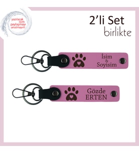 Kedi Sever Arkadaşa Dostluk Anısına Verilebilecek Hediyelik, Kalpli Pati Seti, Pembe-Pembe