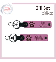 Kedi Sever Arkadaşa Dostluk Anısına Verilebilecek Hediyelik, Kalpli Pati Seti, Pembe-Pembe