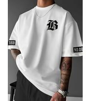 Erkek LB Baskılı Tişört Bisiklet Yaka Kısa Kol T-shirt - Beyaz