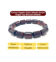 SERTİFİKALI Kırmızı Kaplan Gözü Silindir Kesim Doğal Taş Misinalı Bileklik