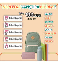 Kapbirhediye Okul Etiketi Isme Özel Kalem Defter Etiketi Sevimli Kedi 2 Temalı 190 Adet