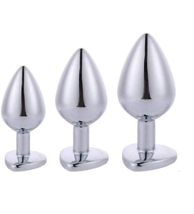 Kalp Desenli Taşlı 3 Farklı Boyutta Metal  Plug Seti